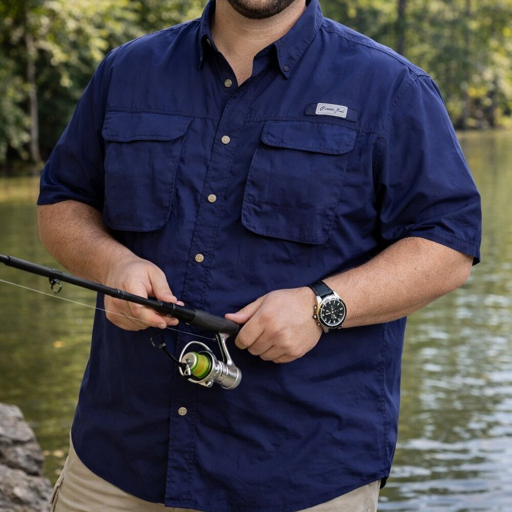 Bimini Bay Outfitters Shirt Men’s Size L Blue Button down Short Sleeve Pockets